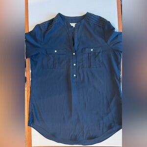 Calvin Klein Tunic Shirt Womens Navy Blue Button-Front Pocket Shirt size M